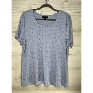 Karen Scott Shirt Womens XL Blue Polka Dot Short Sleeve Scoop Neck Stretch Top